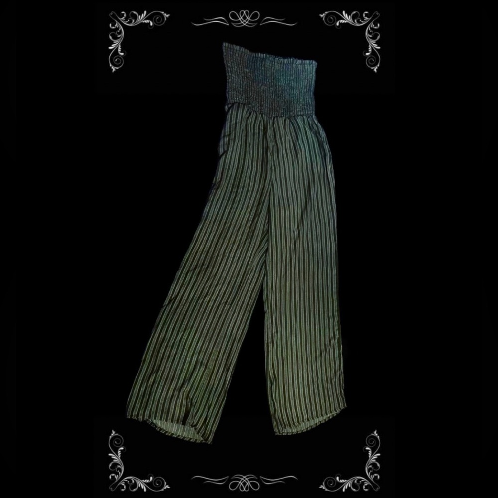 Socialite Green Striped Wide Leg Pants